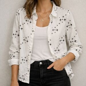 White Star Print Button-Up Blouse - Small - NWOT